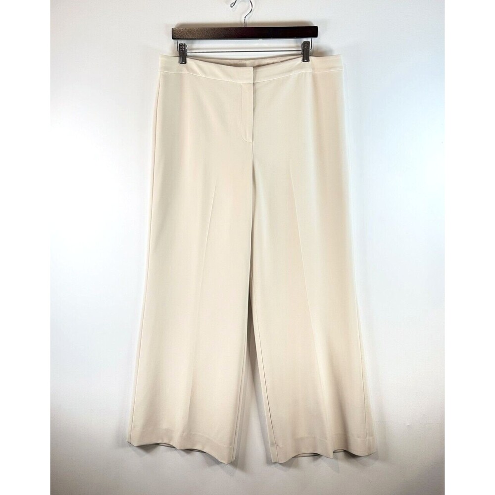 St John Women Dress Pants Beige Wide Leg High Waisted Trouser Flat Front Size 14